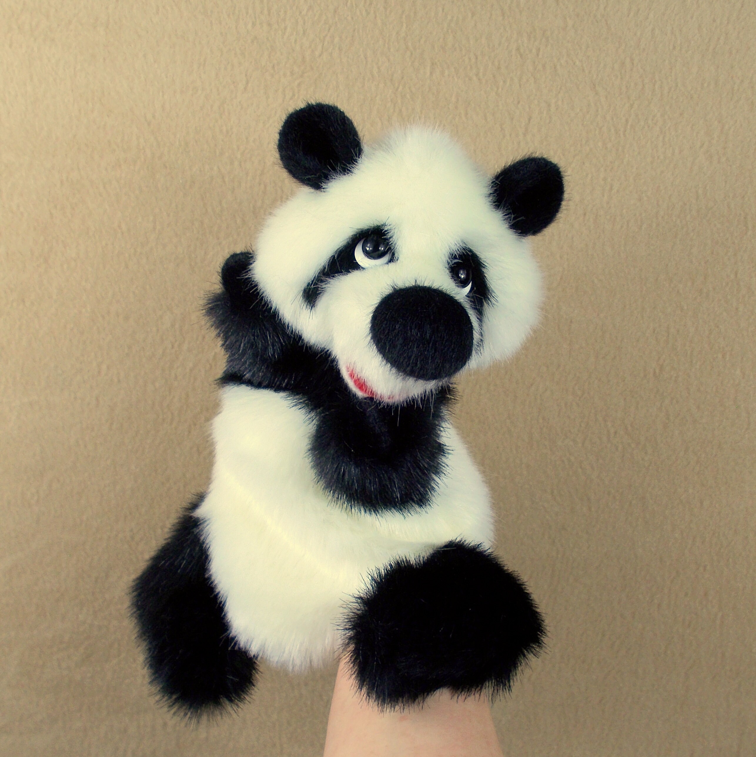 Panda hand puppet for children's theater. Animal fur toy. Etsy