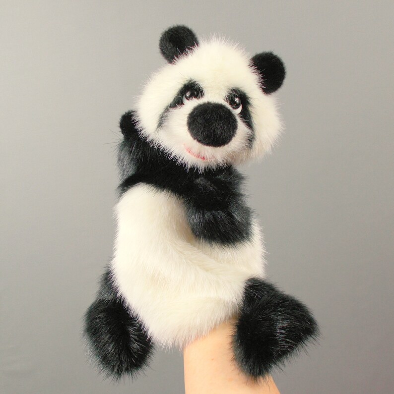 Panda hand puppet for children's theater. Animal fur toy. | Etsy