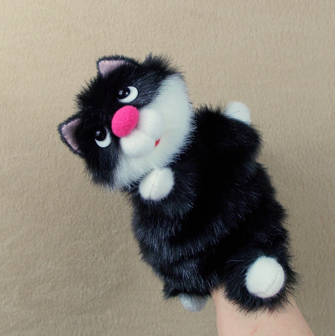 Little Black Cat hand puppet for small children's hand. Etsy
