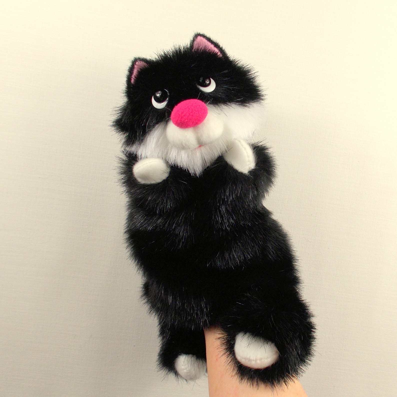 Black cat hand puppet for home children's theater. Etsy