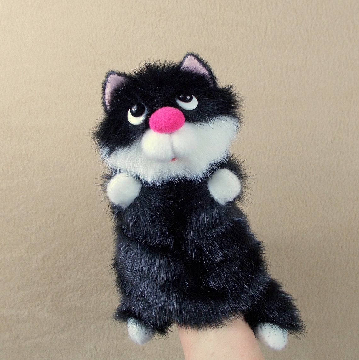 Little Black Cat hand puppet for small children's hand. Etsy