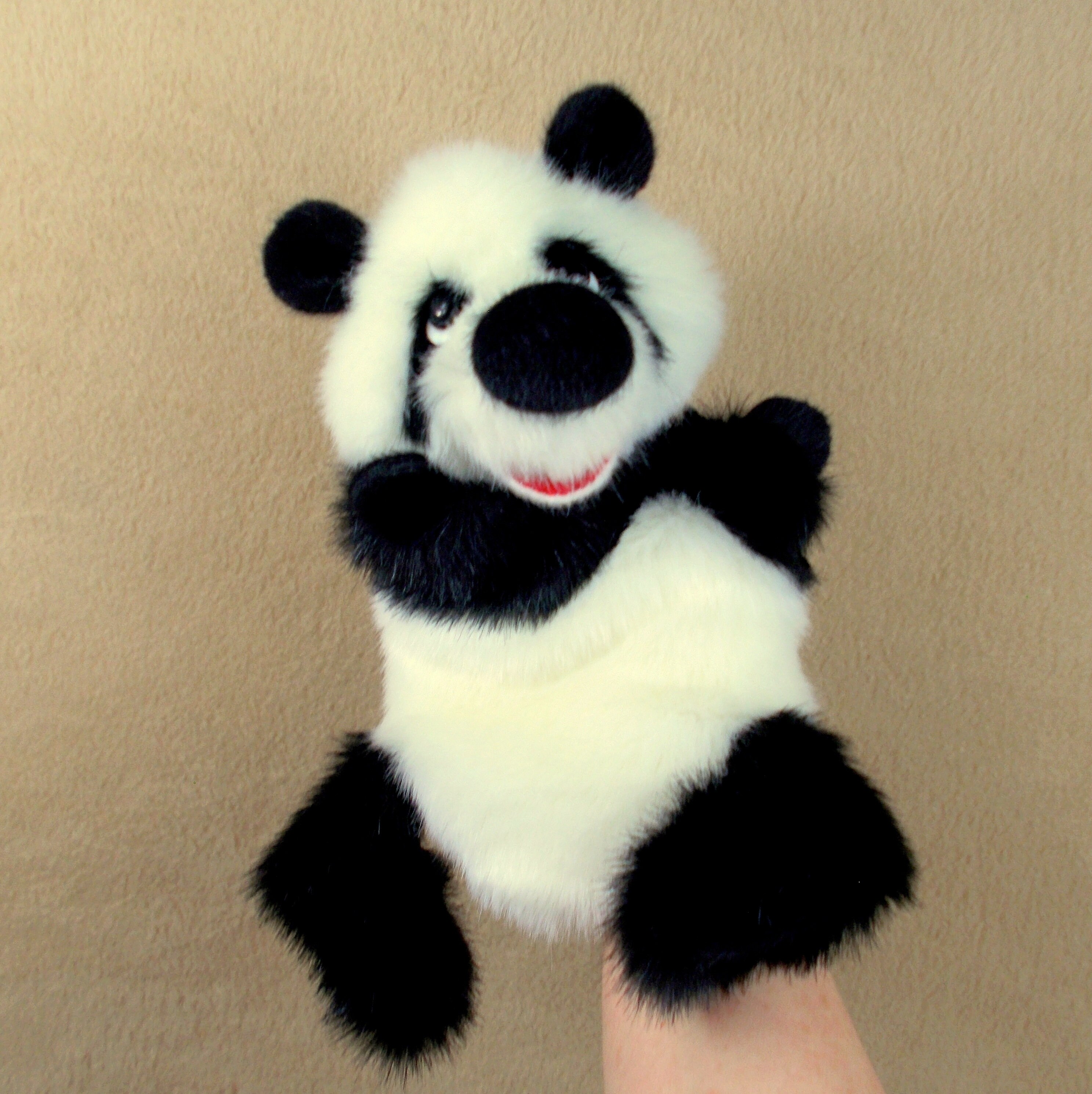 Panda hand puppet for children's theater. Animal fur toy. Etsy
