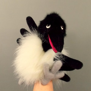 Magpie Puppet for children. Plush Hand puppet Magpie. Bibabo toy. Glove Puppet bird. Marionette. Bird toy Magpie for home puppet theater.
