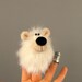 White little bear finger puppet. Finger theater. Toy for finger. Little stuffed animal. Finger puppet theater. Plush white bear. 