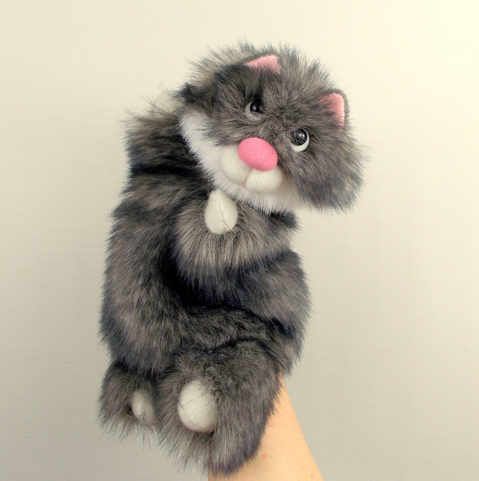 Fluffy Cat hand puppet. Gray Cat puppet for children's Etsy