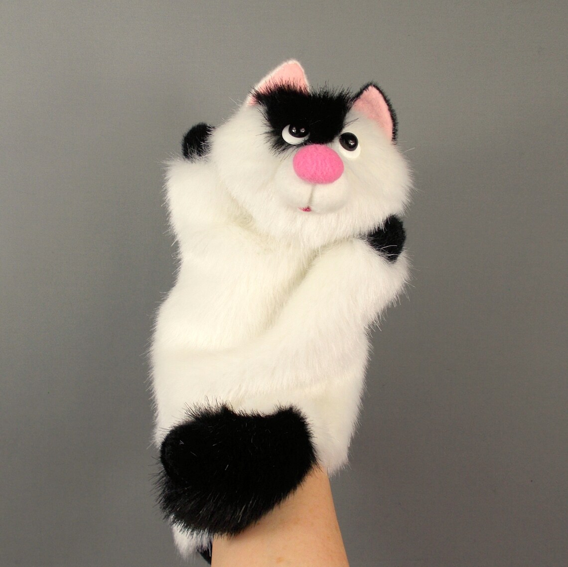 White black Cat hand puppet for home theater. Puppet Etsy