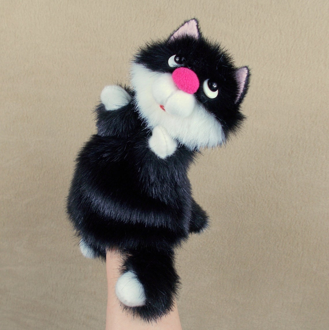 Little Black Cat hand puppet for small children's hand. Etsy