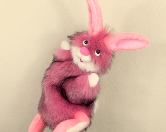 Rabbit Pink hand puppet glove. Plush rabbit for home puppet theater. Marionette hare.Bibabo. Plush rabbit for home puppet theater.