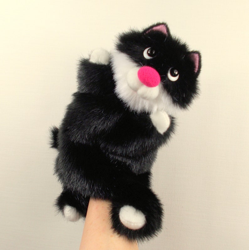Black cat hand puppet for home children's theater. Etsy