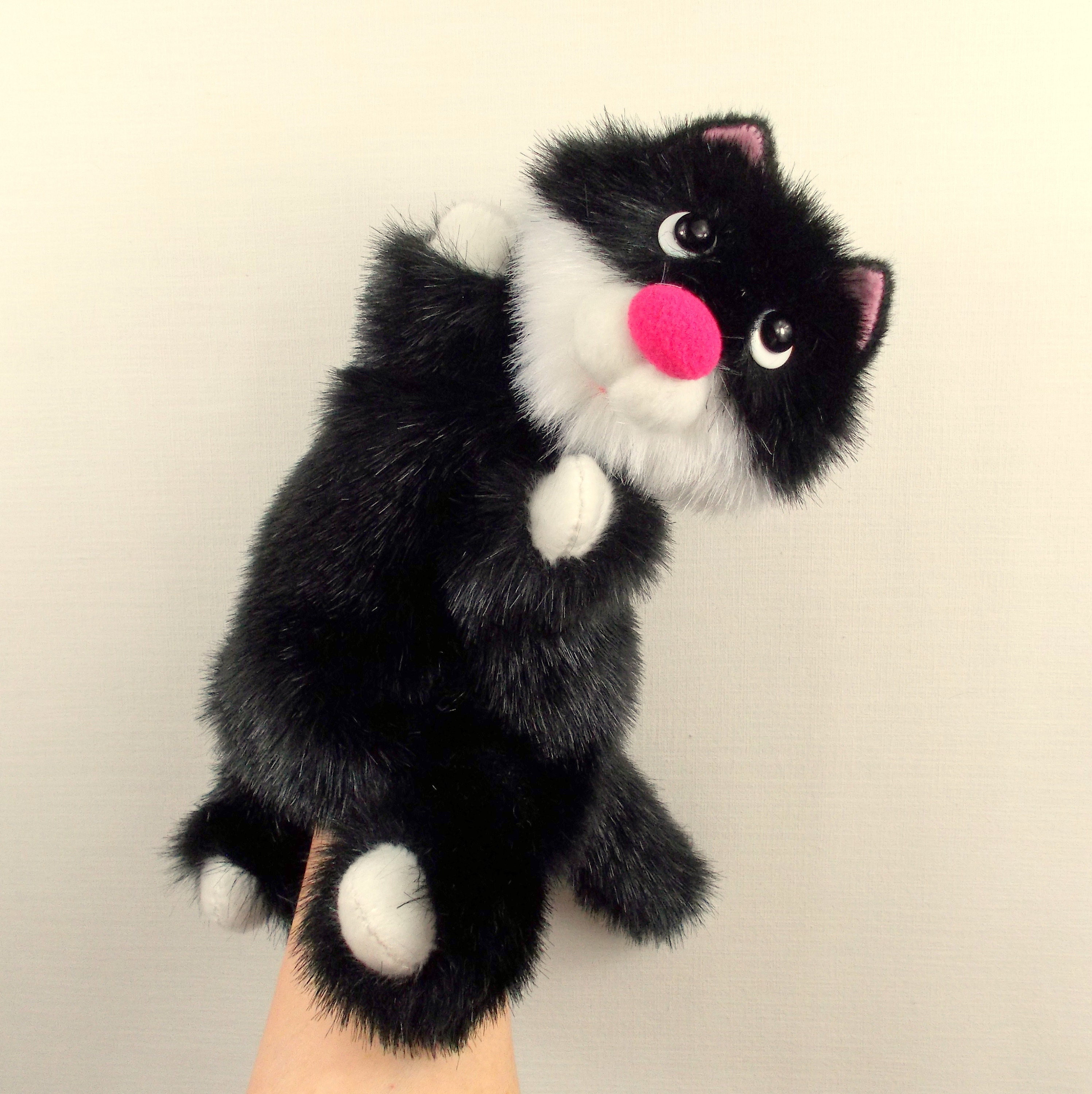 Black cat hand puppet for home children's theater. Etsy
