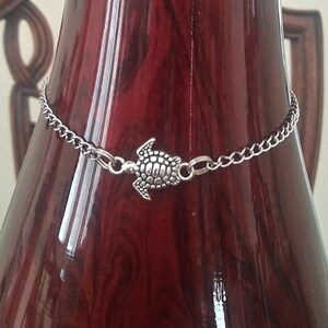 May include: A silver chain anklet with a small silver turtle charm.