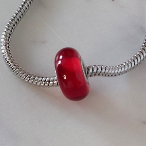 Red Murano Glass Beads, Lampwork Glass Bead, 925 Sterling Silver European Bead Charm