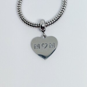 Mom Dangle Charm, Heart European Charm, Charm Bracelet, Mother Mom Charm Pendant, Stainless Steel Charm