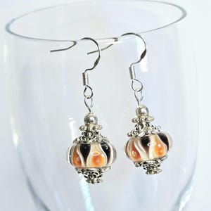 Lampwork Glass Earrings, Murano beads Earrings, Handmade Glass Beads Earrings, Multicolor Lampwork Earrings, Brown Orange Lampwork Earrings