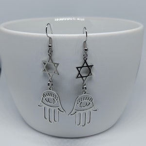 Hamsa Hand & Star of David Stainless Steel Earrings