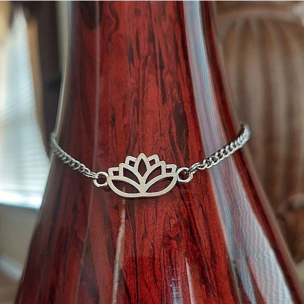 Lotus Flower Ankle Bracelet, Silver Stainless Steel Chain Anklet Bracelet Women Gift