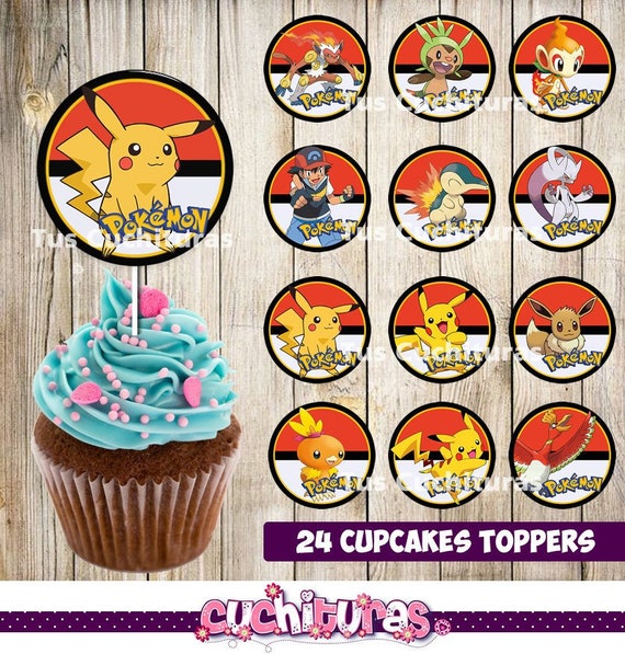24 Pokemon Cupcakes Toppers instant download Printable | Etsy