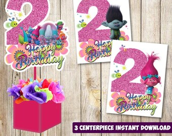 3 Trolls centerpieces, Trolls printable centerpieces, Trolls 2nd party supplies, Trolls birthday, decorations, Trolls instant download