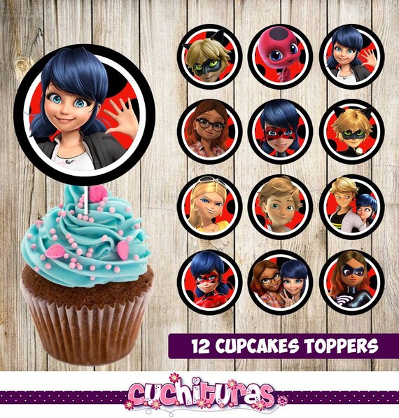 12 miraculous ladybug Cupcakes Toppers instant download | Etsy