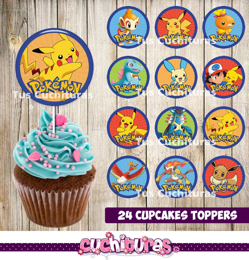 24 Pokemon Cupcakes Toppers instant download Printable | Etsy
