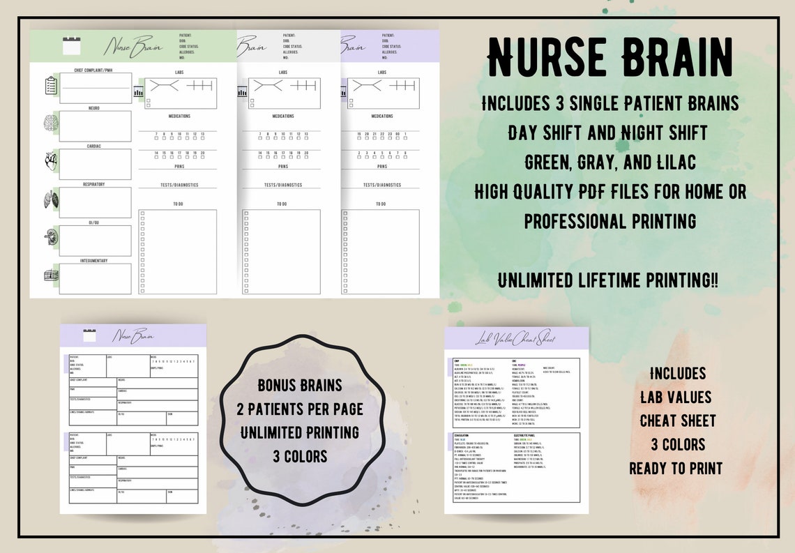 Brain Sheet Lab Nurse Brain Report Sheet Printables, Includes Lab Values - Etsy