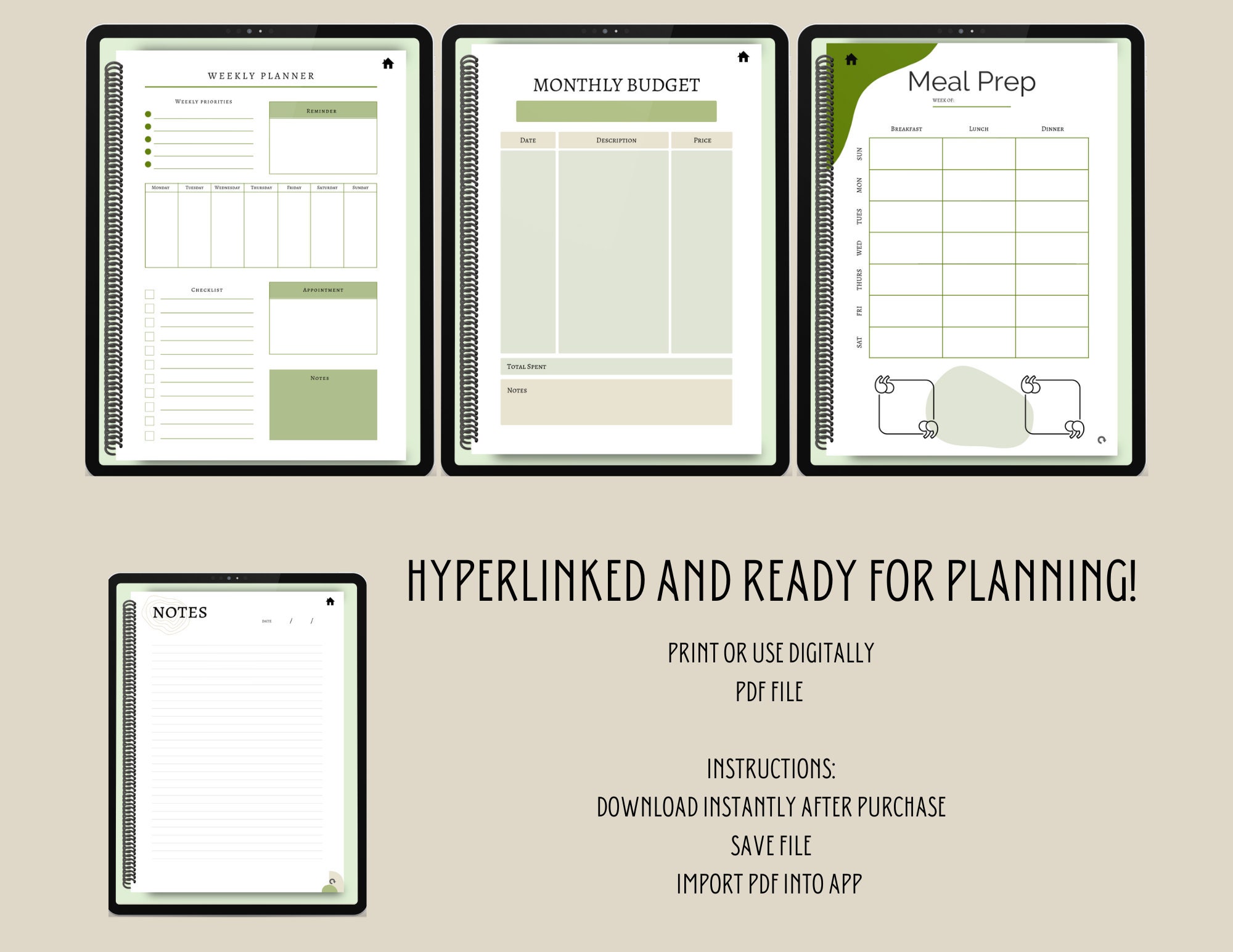 Sage Green Digital Planner for Good Notes, Notability, One Note - Etsy
