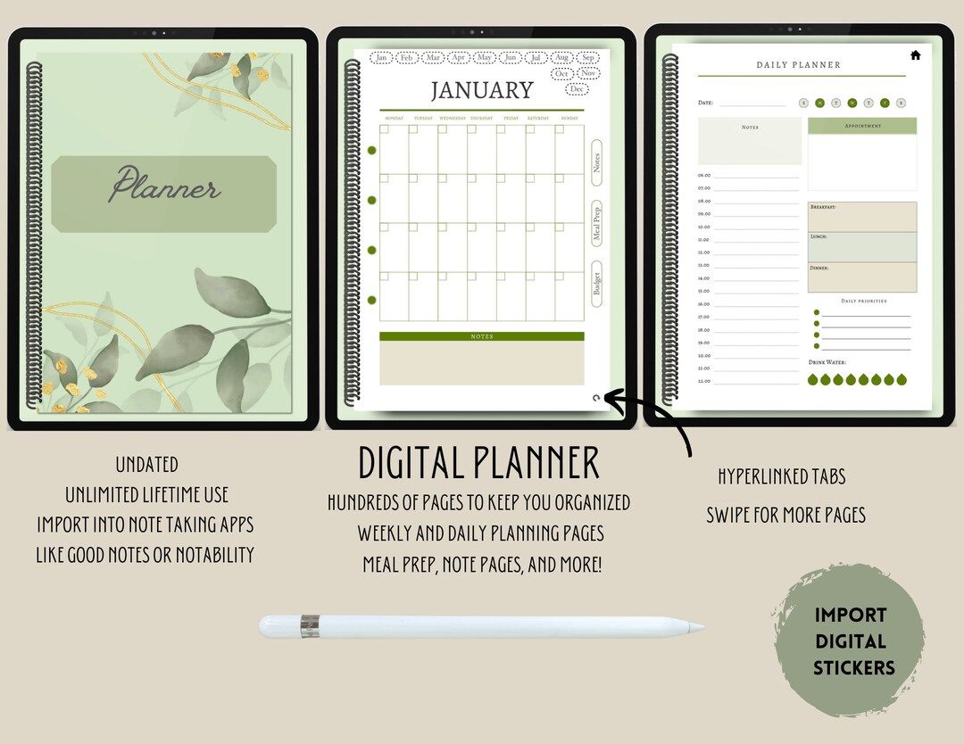 Sage Green Digital Planner for Good Notes, Notability, One Note - Etsy