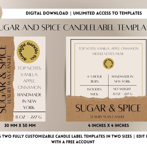 Editable Candle Label Template | Digital | Customizable in Canva | Candle Making Business Labels | Sugar and Spice Candle Label Stickers