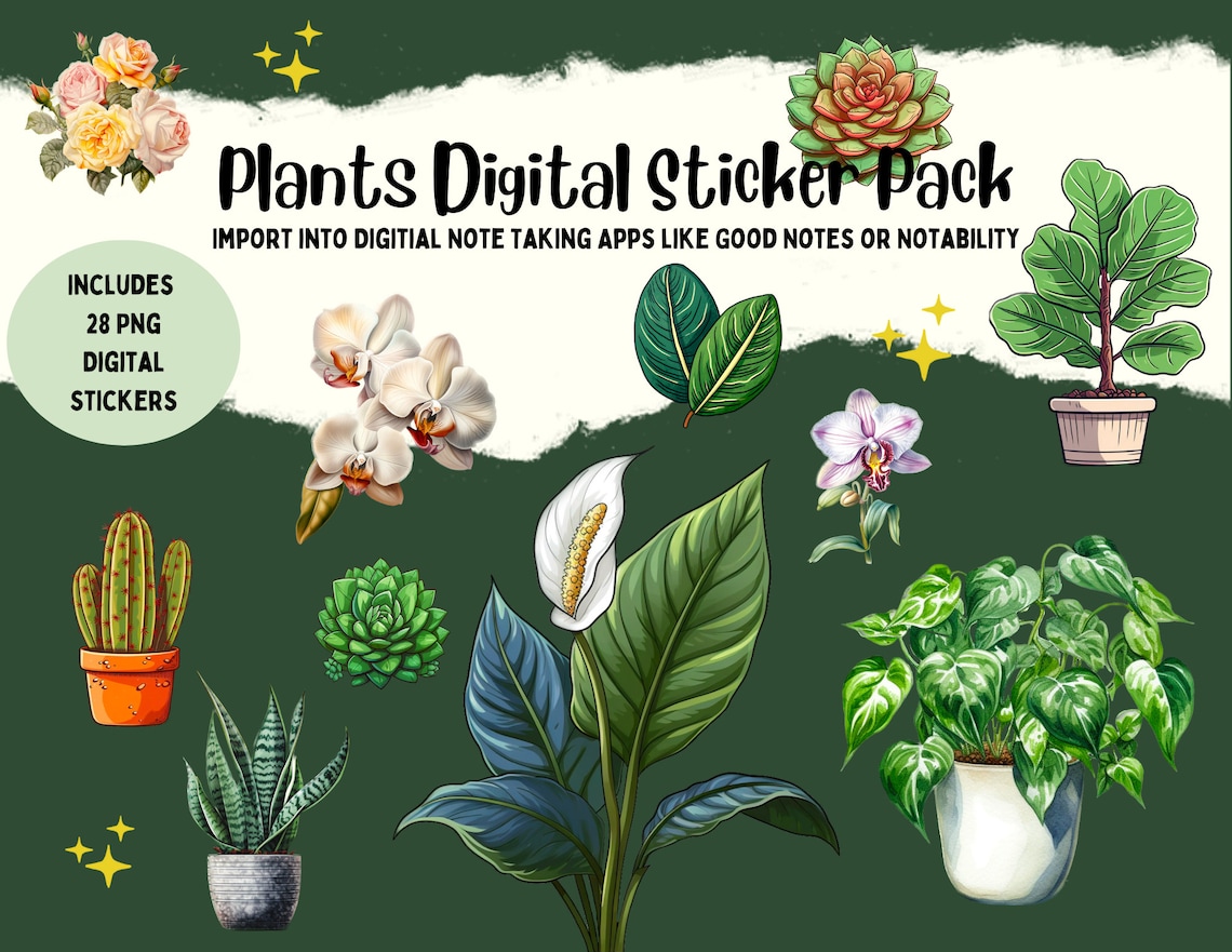 Virtual Plant Sticker Plants Digital Sticker Pack | Monstera, Pothos, Snake Plants Themed ...