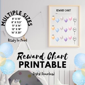 Reward Chart, Reward Chart Printable, Printable Balloon Toddler Reward Chart, Toddler Routine, Kid Routine Chart, Playroom Poster