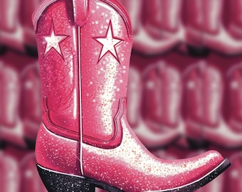 Pink Sparkly Cowgirl Boot Sticker | Vinyl Sticker for laptop, water bottle, etc. | Cowboy, Cowgirl, Hot Pink with Sparkly Lamination