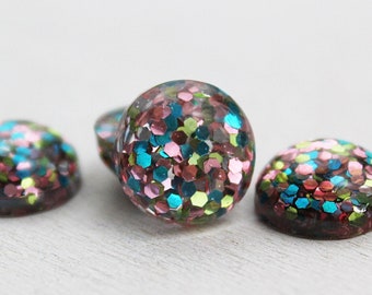 10 Stück - Pailetten Cabochons - 12mm - türkis rosa gelb