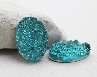 10 Stück - Druzy Cabochons - 13mm x 18mm - blau türkis