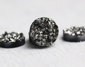 10 pieces - Druzy cabochons - 10 mm - silver black