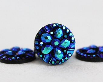 10 Stück - Blumen Cabochons - 12mm - blau