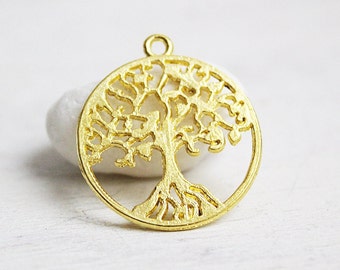 5 Stück - Baum Amulette - gold