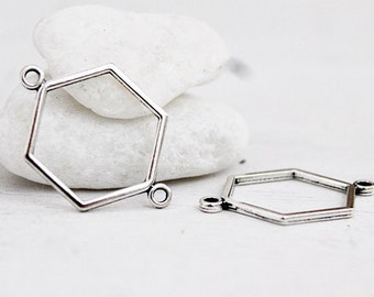 10 pièces - pendentifs hexagonaux creux en filigrane - 25 mm x 17 mm - argent