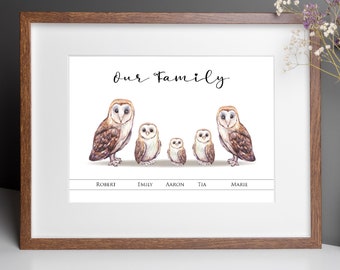 Owl Family Print - Etsy