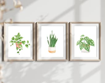 Potted Plant Print Set, Watercolour Style