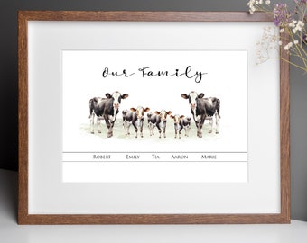 Personalised Cow Family Name Print, Gift for Christmas, Birthday, Family Gift