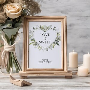 愛は甘い、結婚式のおやつサイン、ユーカリ、緑、結婚式のサイン、スイートカートサイン、結婚式のサイン、ユーカリの結婚式、スイートサイン