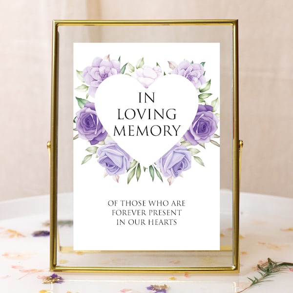 In Loving Memory Sign, Purple Rose Heart, Memorial Sign, Wedding Sign, Wedding Loving Memory Sign, Wedding Sign, Purple Wedding