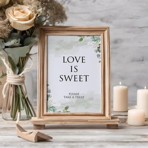 愛は甘い、結婚式のおやつサイン、ユーカリ、緑、結婚式のサイン、スイートカートサイン、結婚式のサイン、ユーカリの結婚式