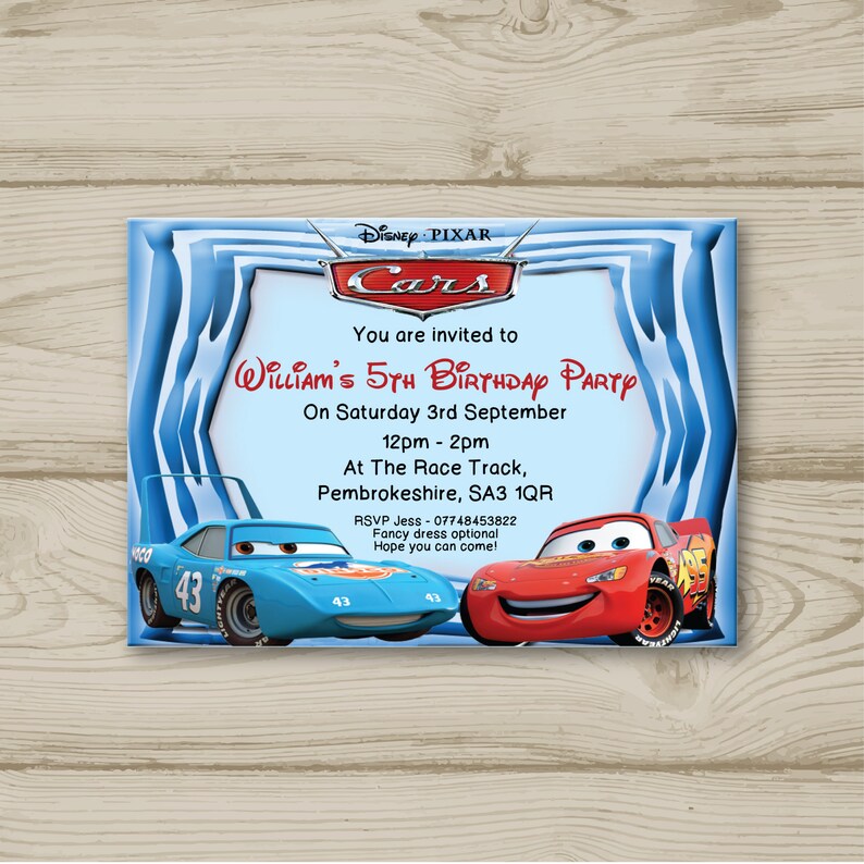 Disney Cars Lightning McQueen Birthday Party Invitations Personalised
