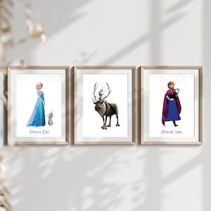 Disney Princess Prints, Princess Elsa, Princess Anna, Set of 3 Prints. Princess Print, Princess Wall Art, Princess Girls Room