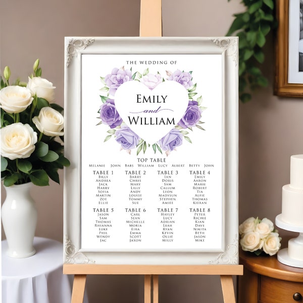 Personalised Wedding Table Seating Plan, Wedding Seating Chart, Wedding Seating Plan, Wedding Seating Sign, Table Plan Print