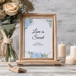 Love is Sweet, Wedding Treat Sign, Blue Rose, Gold Geometric, Wedding Sign, Sweet Cart Sign, Wedding Sign, Blue Wedding