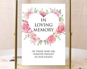 In Loving Memory Sign, Pink Rose Heart, Memorial Sign, Wedding Sign, Wedding Loving Memory Sign, Wedding Sign, Pink Wedding, Reception