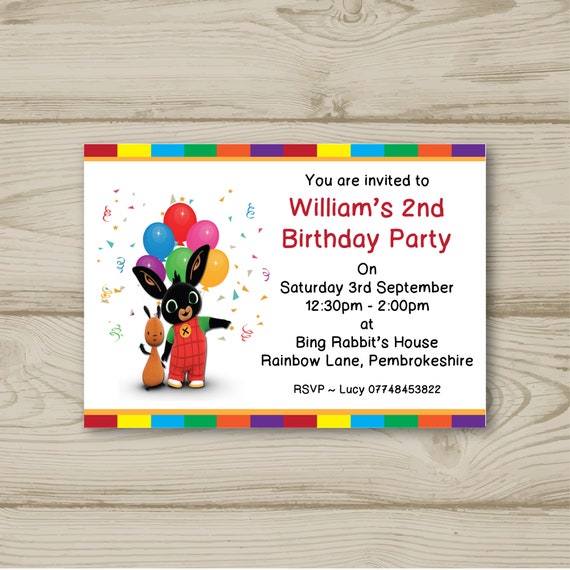 bing rabbit birthday party invitations personalised balloons printed birthday party invitations