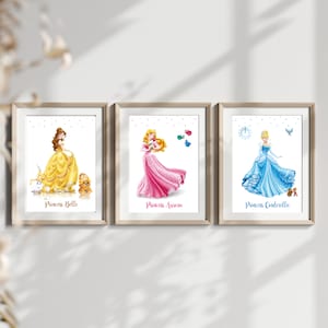 Disney Princess Prints, Belle Print, Cinderella Print, Aurora Print, Set of 3 Prints. Princess Print, Princess Wall Art, Princess Girls Room